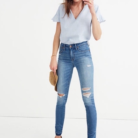 Madewell Distressed 9" High Rise Skinny Jeans Size 25 - Picture 1 of 10
